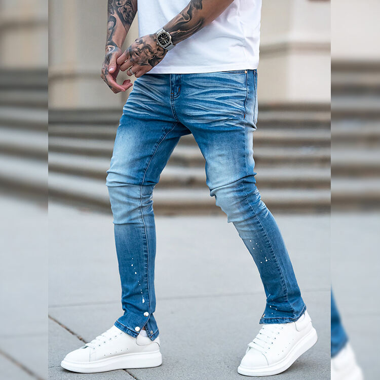 DiZNEW  DENIM Blue Vintage Wash 3D Whisker Skinny Jeans For Man details