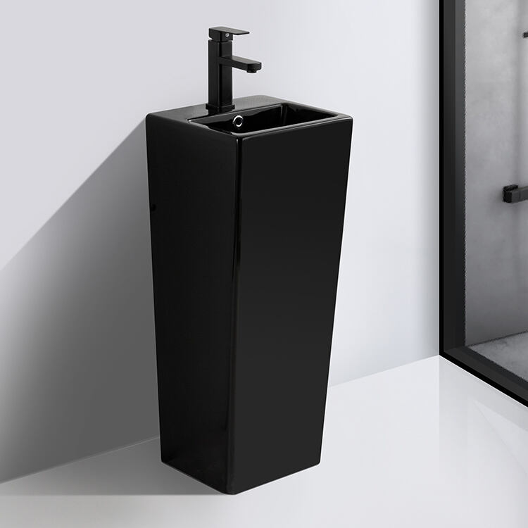 Factory wholesale Matt Black Freestanding Wash Basin Bathroom Sink CE CUPC sink Sanitary Ware LavaboPedestal Bathroom Basin