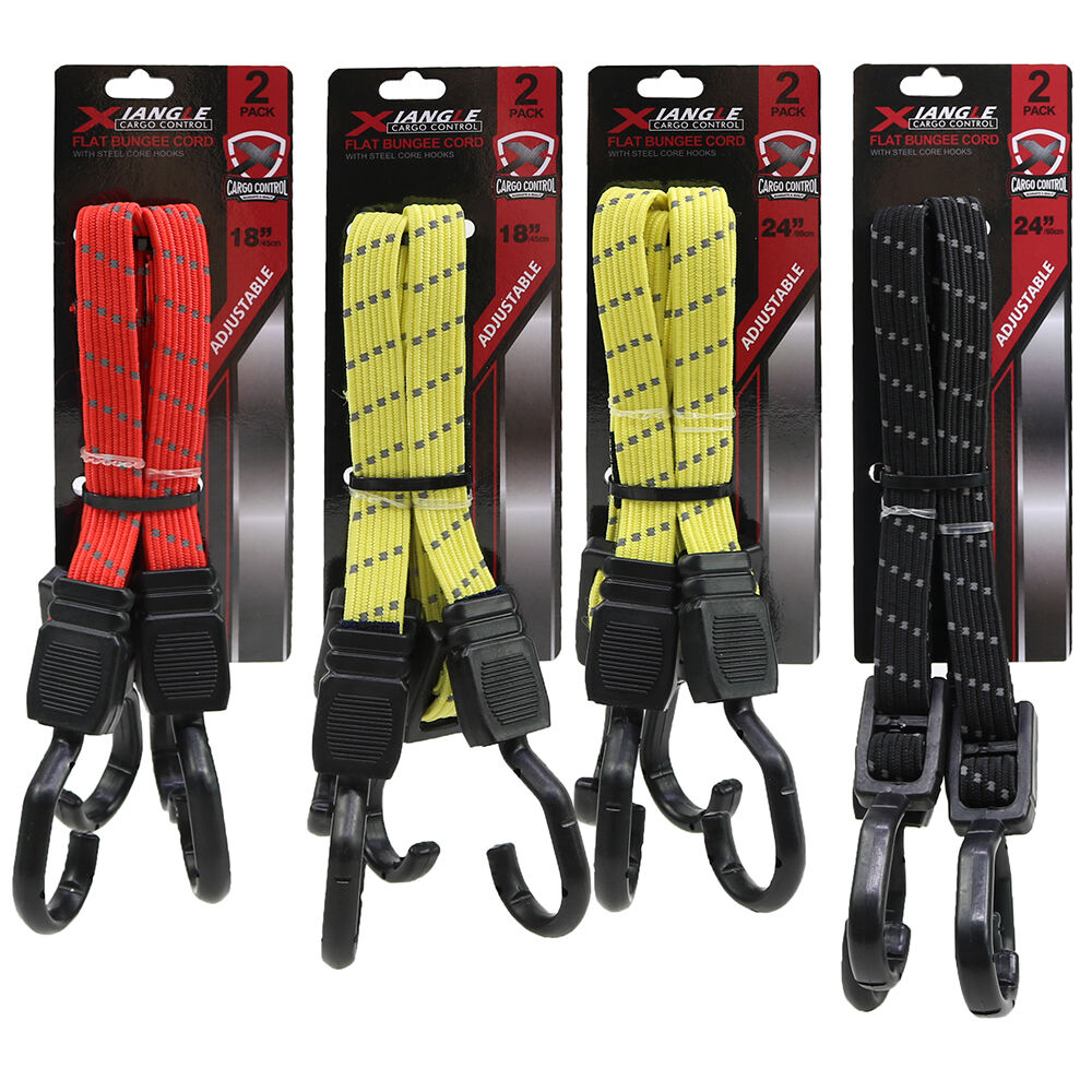 Hot Sale 2 Pack Outdoor Luggage Tool Reflective Adjustable Length Flat Bungee Cord Set factory