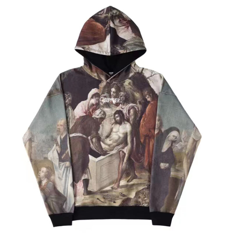 DiZNEW Hip hop oil painting hoodie oversize full print hoodie for men details