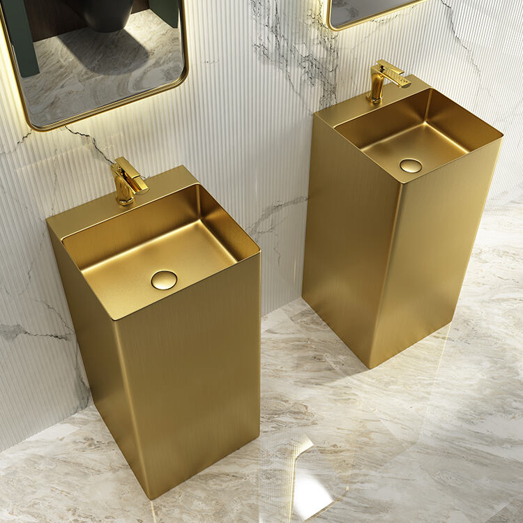 Luxury Stainless Steel Bathroom Sink Free Standing Pedestal Sink for Hotel details