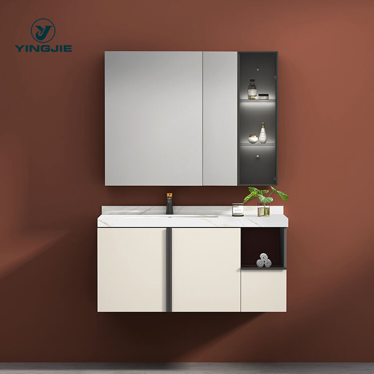 Modern high quality plywood cabinet wall mounted bathroom vanities with mirror cabinet factory