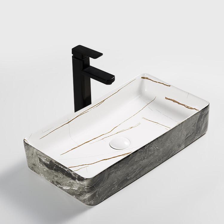 Fashion Ceramic above counter Vanity Basin Matte Black Marble Overmount Bathroom Sink supplier