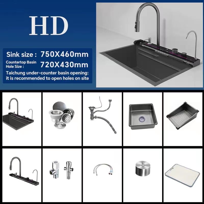 2024 Tiktok New Trend 304 SS Multifunctional One Piece  Piano Key Digital Display Two Waterfall Removable Faucet Kitchen Sinks manufacture