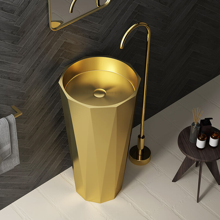 Luxury Basin Decorative Lavabo Middle East Gold Stainless Steel 304 Pedestal Sink supplier