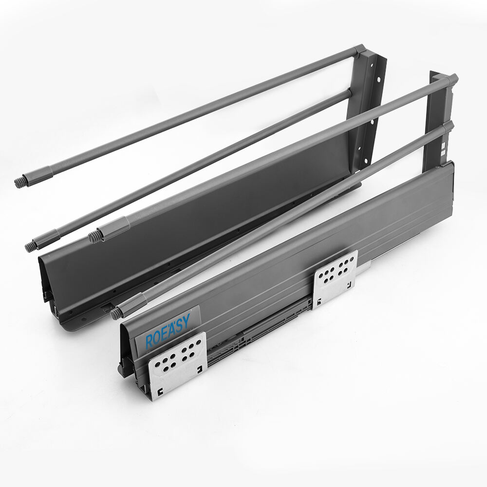 TD-197B-II BLACK ROUND Slim Soft Closing Double Wall Kitchen Metal Box Drawer Slide System
