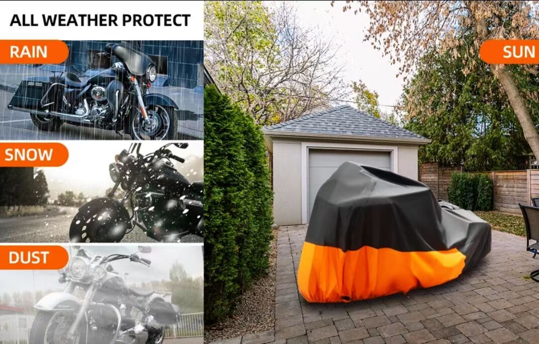 Factory Hot Selling 420D Upper Black Lower Orange Motorcycle Cover Waterproof Outdoor manufacture