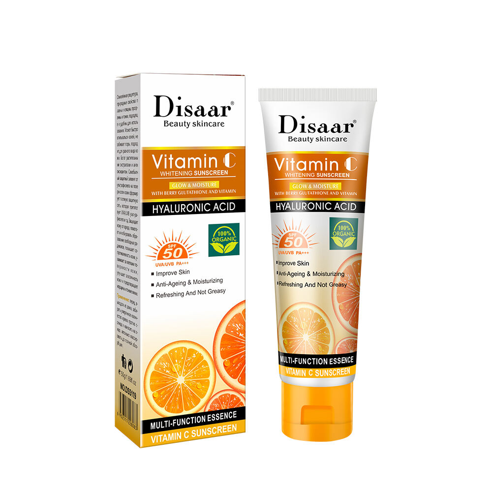 Disaar Protector Solar de Verano SPF 50+ Para Clarear 100% Orgánico con Vitamina C Crema Solar Facial 50g Etiqueta Privada