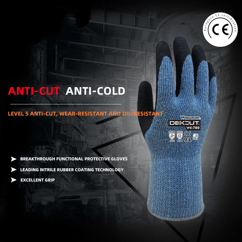 High-performance WG-780 Cut Thermo Cold-proof Cutting Work Gloves blue Aramid Acrylic Mineral Fiber Nitrile Rubber work gloves details