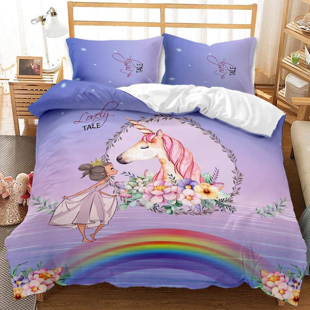 Pink Unicorn Bed Covers 3D Printed Quilt Cover fluffy bedding set cartoon For Girls details