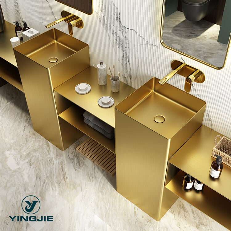 Luxury Stainless Steel Bathroom Sink Golden Hand Wash Basin 304 Pedestal Sinks manufacture