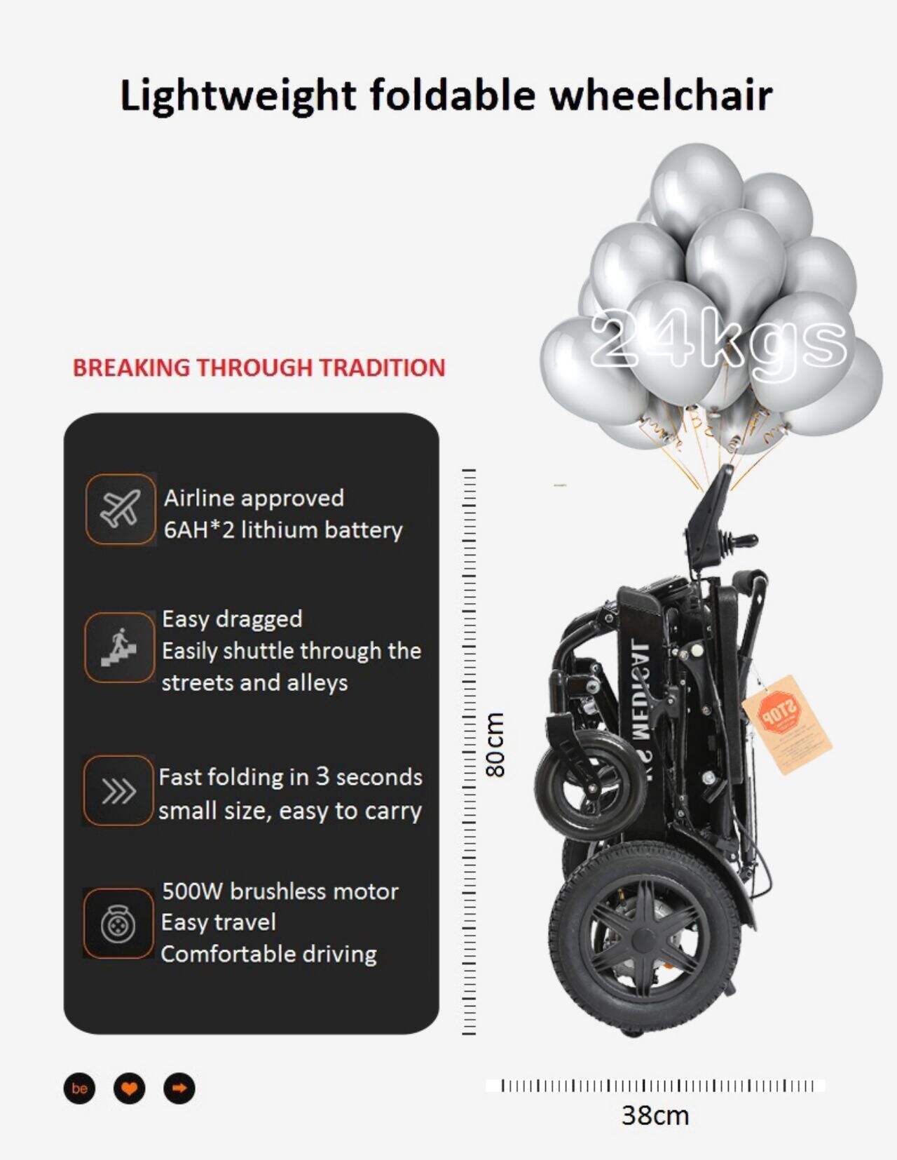 601S Brushless Foldable Electric Wheelchair Electric Wheel Chair Folding Wheelchair Disabled 500W 6AH Li-Bat Airline for Travel supplier