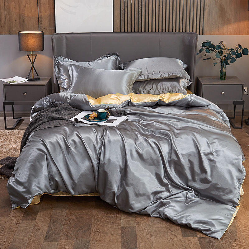 Luxury 4 Pieces Satin comforter sets Solid Color Silk Bed Sheet Duvet cover Queen King Bedding Sets manufacture