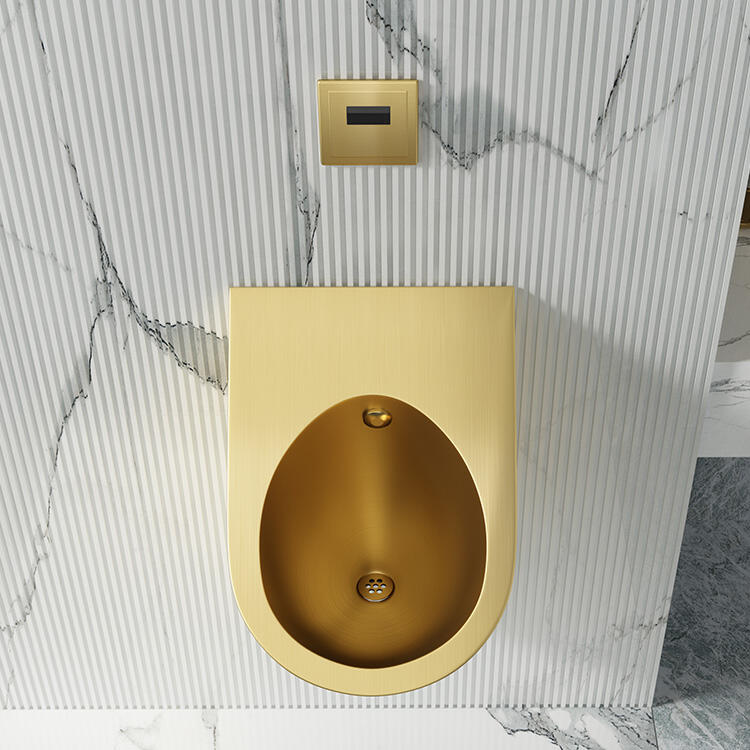 OEM Custom SS304 Gold Male toilet Wall Mounted Oval Waterless Bathroom Stainless Steel Sensor Urinal for Men supplier