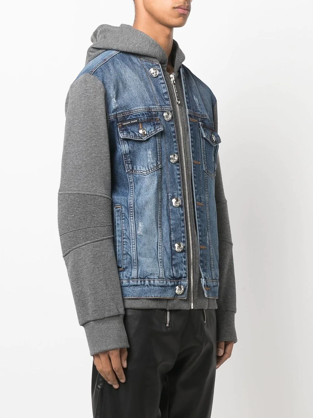 Wholesale Custom Logo Vintage Men's Casual Cotton Patchwork Long Sleeve Hooded Single Breasted Denim Men's Jacket details
