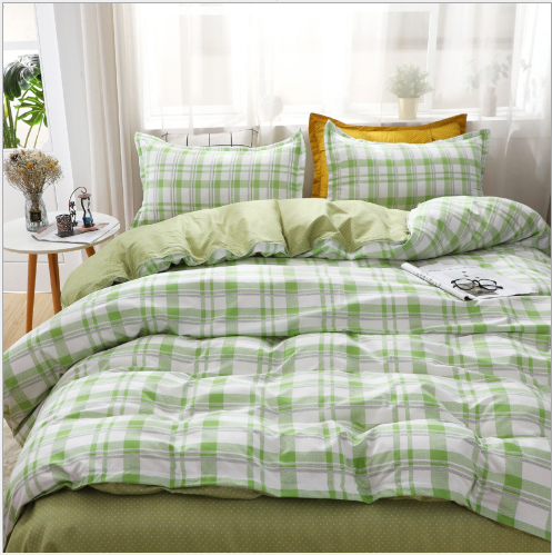 Modern style popular grid design a four-piece bedding set polyester bed sheet and pillowcase