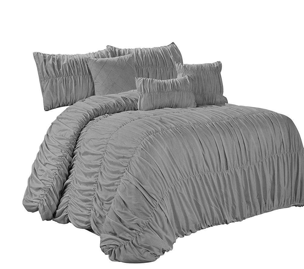 European style 7 pieces comforter set ruched ruffled comforters