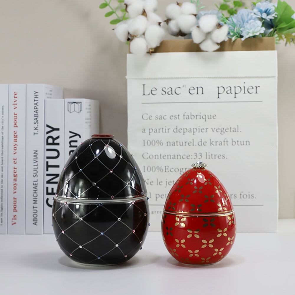 Synwish Custom Printed Egg Shaped Black Candle Jars Ceramic Candlestick Holder with Lids details