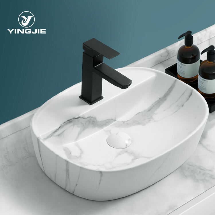 Chaozhou Sanitary Ware Modern Customized Marble Ceramic Bathroom Counter Top Wash Basin supplier