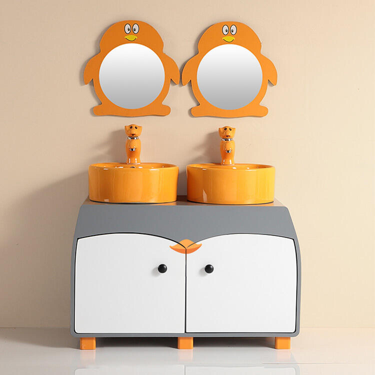 single sink free standing penguin cartoon color bathroom vanity cabinet with mirror supplier