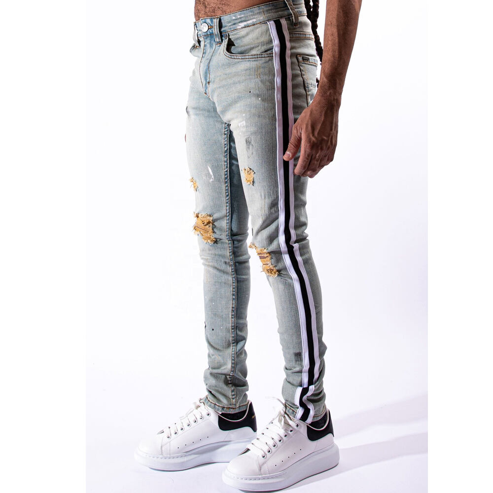 DiZNEW man pantalones jeans custom striped slim fit mens denim jeans factory