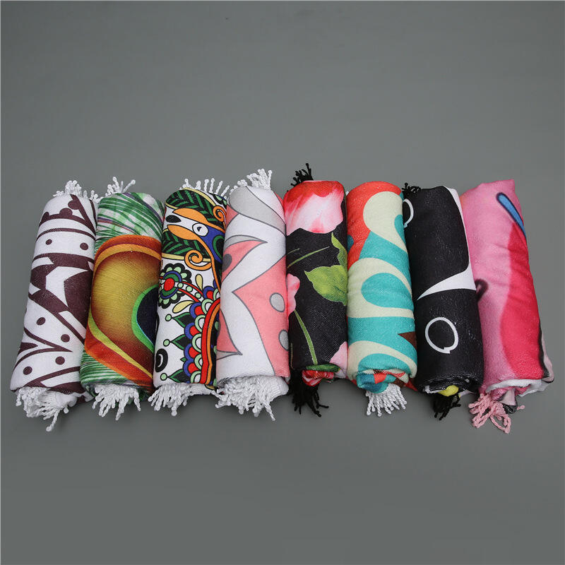 Round 100% polyester custom big size printed high end Quick-Dry Microfiber Shower Beach Towel manufacture