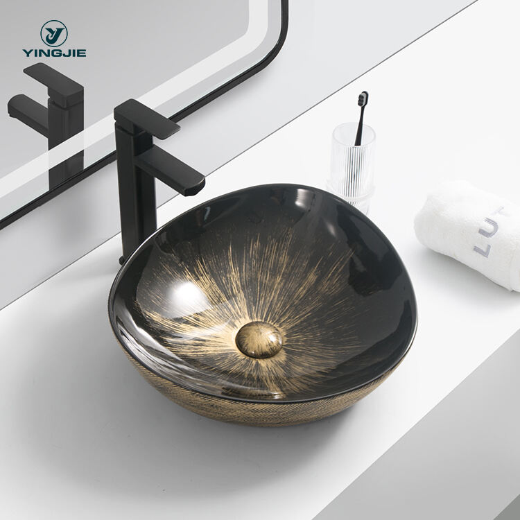 bathroom ware deck mounted sinks with hand art designs wash basin bowl sink for hotel supplier