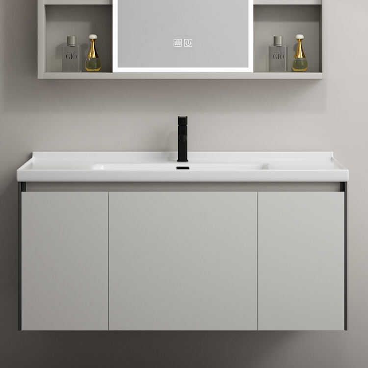 wall mount vanity plywood bathroom side cabinet with slab basin sink manufacture