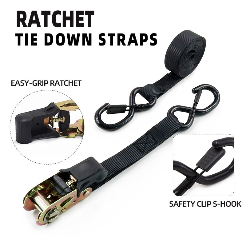 4 Pack 1 Inch Soft Loops Bungee Cord Lock S Hook Ratchet Tie Down Straps Set supplier