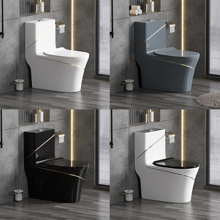 High quality luxury bathroom wc toilet color one piece toilet bowl ceramic sanitary ware black gold toilet supplier