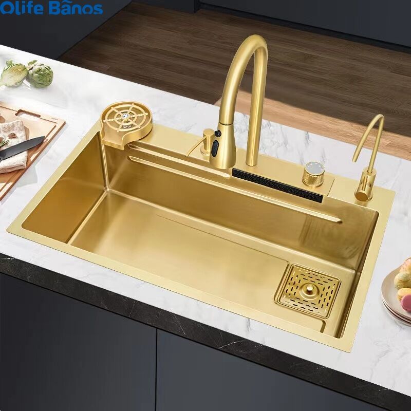 2023 Olife Banos  Gold  Stainless Steel 304 Rainfall Faucet Above Counter Sink Lavabo De Cuisine Multifunctional Kitchen  Sinks factory