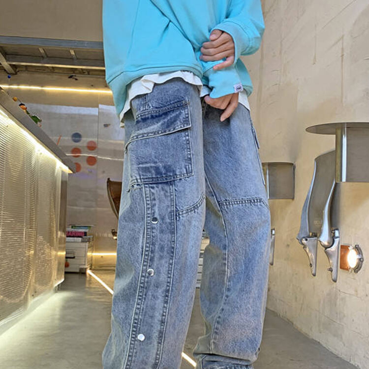 Men's Denim Pants Light Washed Baggy Custom print factory