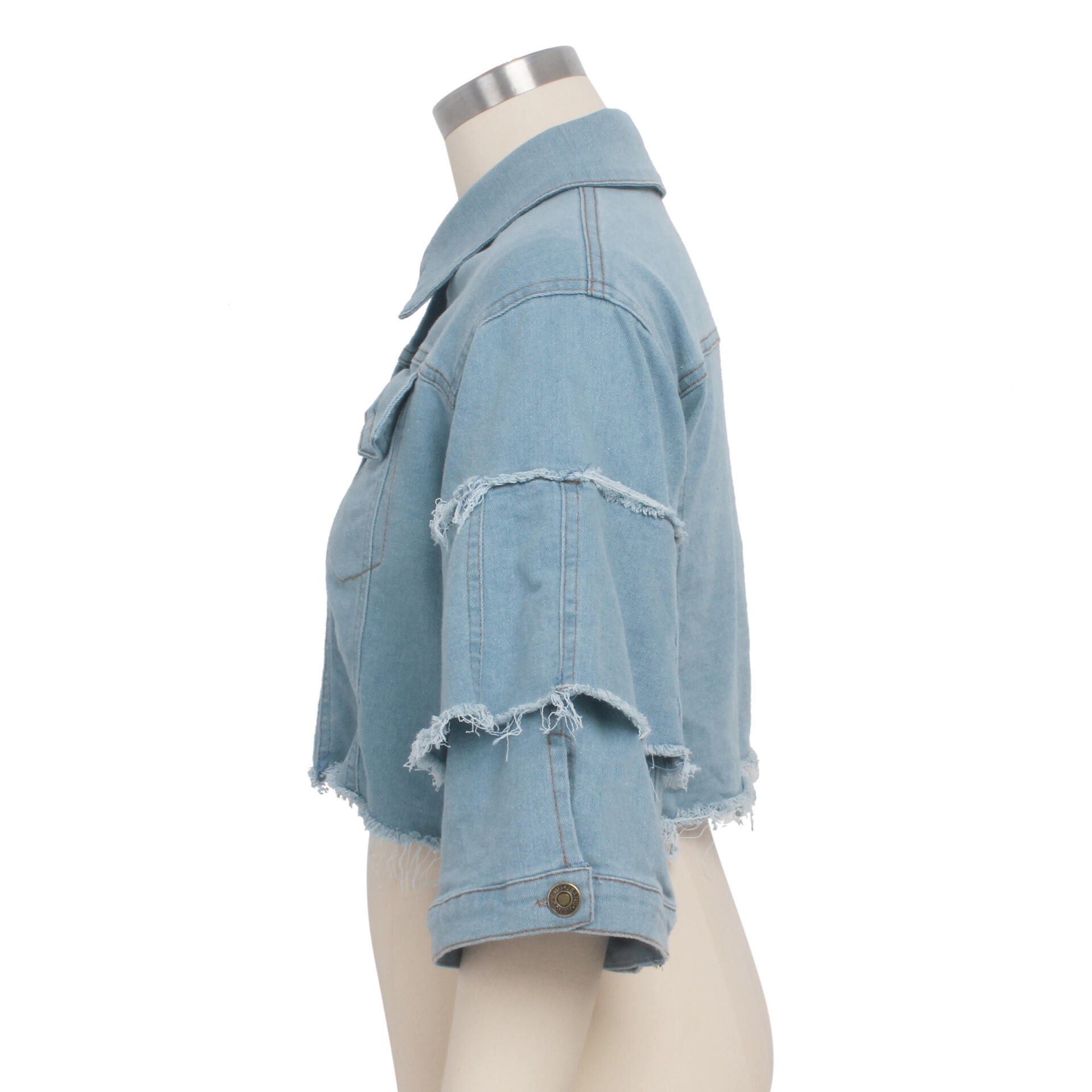 New Fashion Button Casual Solid Coats Women's Denim Cropped Jacket Female Pockets Hole Short Jean Jackets Ladies supplier