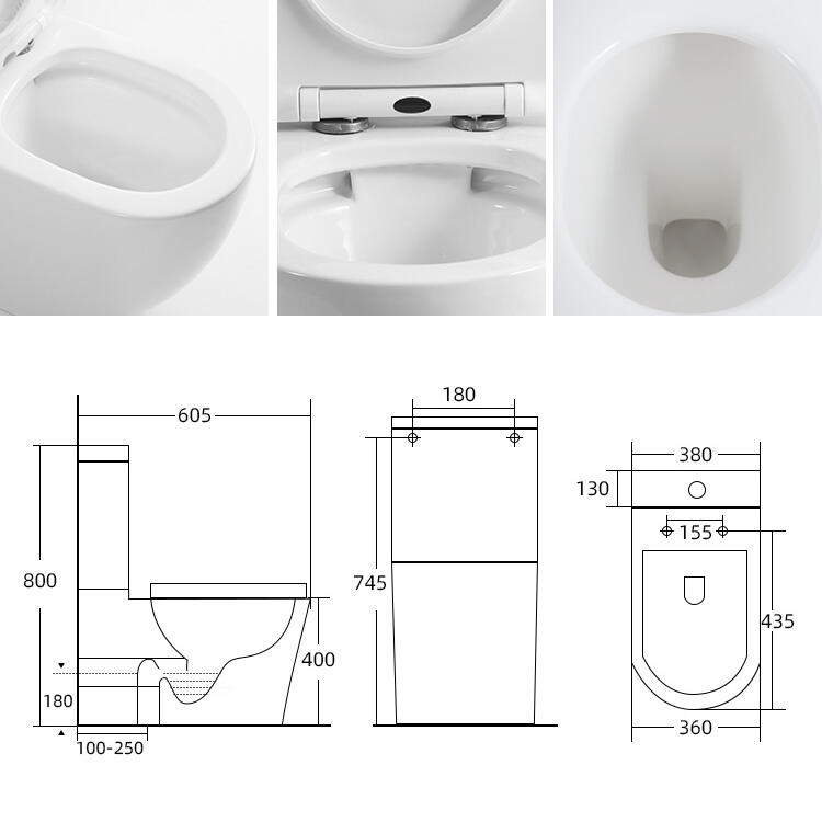 Watermark Inodoro Fashion Rimless Washdown Ceramic Water Closet Commode Two-piece Round Toilet manufacture