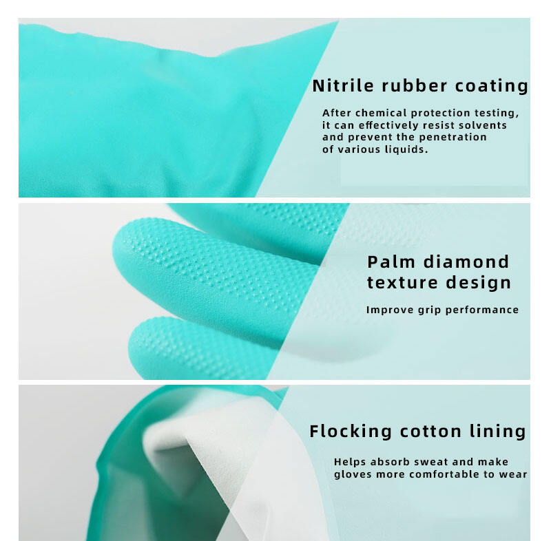 OP-358 15 mil nitrile solvent-resistant work gloves flocked cotton/nitrile rubber green solvent-resistant work gloves supplier