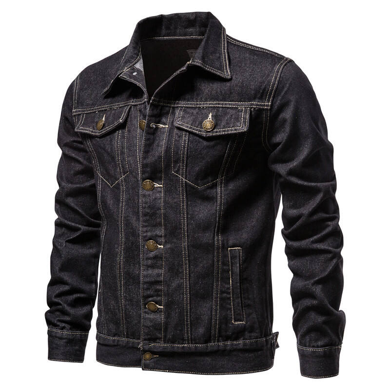 Customation High Quality Man Simple Casual Lapel Joker Blue Denim Coat Men's Large Size Jean Jacket Men's Jean Jacke Coats details