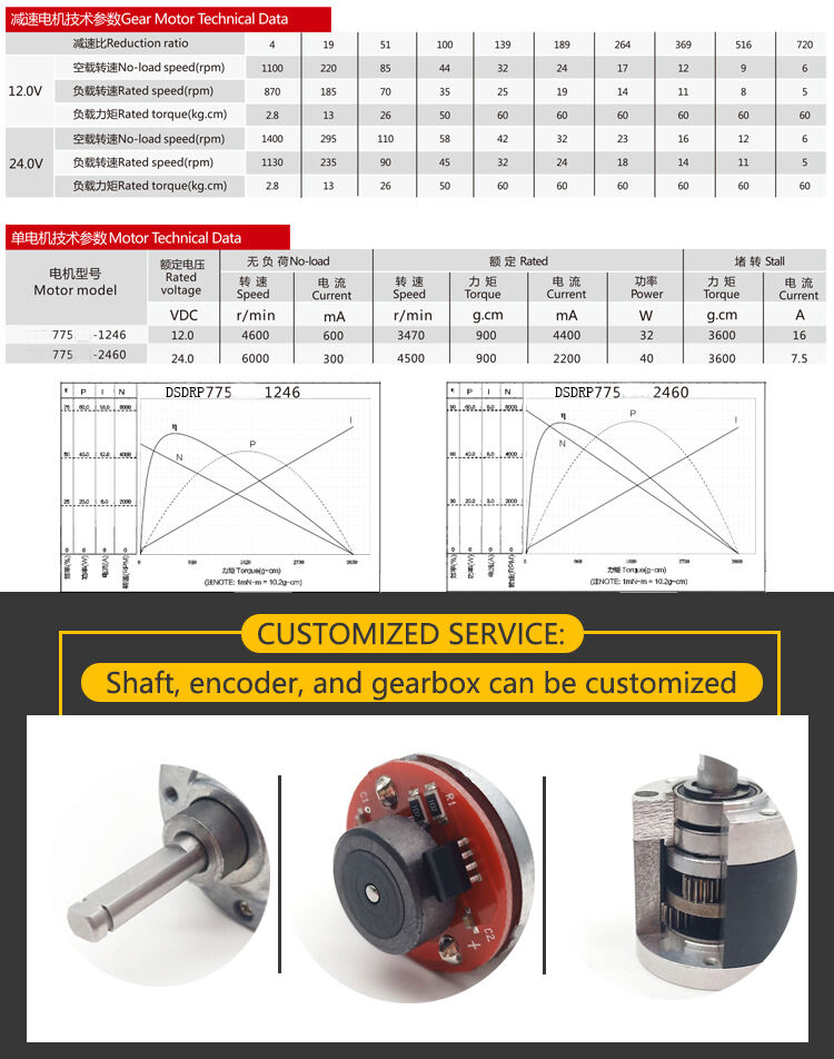 DSD 37mm DC Gear Motor 520 528 555 12V 24V High Quality High Torque Spur Geared DC Motor details