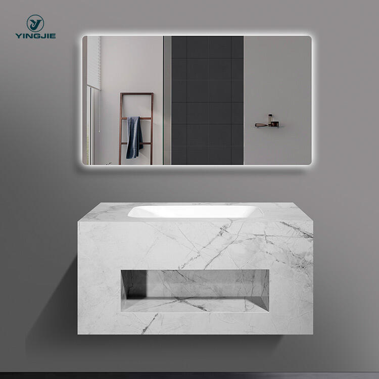 chinese bathroom sintered stone wall hung vanity for hotel bathroom