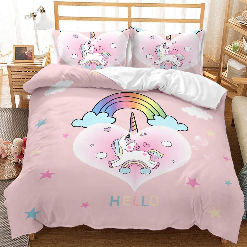 Pink Unicorn Bed Covers 3D Printed Quilt Cover fluffy bedding set cartoon For Girls manufacture