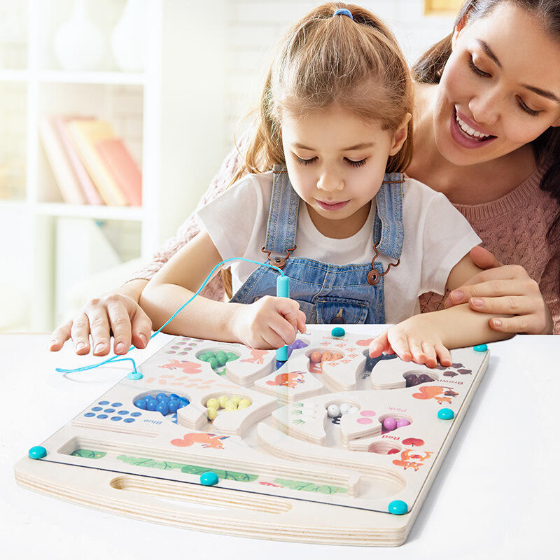 Puzzle de perles labyrinthe en bois Montessori, joli jeu magnétique de couleurs et de chiffres pour l'enseignement et l'apprentissage en usine, nouvelle collection