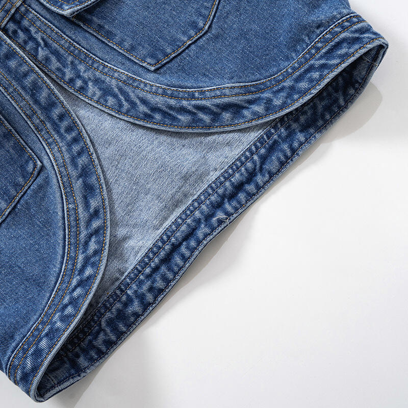 Light Blue Long Sleeve Cropped Denim Jackets For Women details