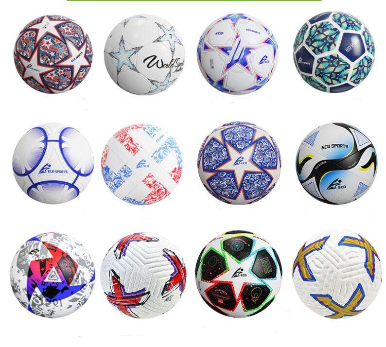 Ballons de football cousus à la machine en PVC, nouveau style, taille professionnelle 5, pour les détails officiels du match