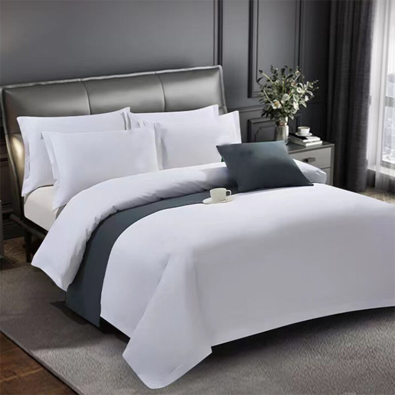 Cotton custom four-piece bed sheet set Hotel supply series custom LOGO hotel beds bedding sets supplier