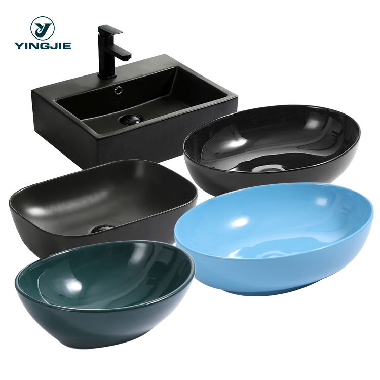 Stock bathroom sink big discount glossy glazed square countertop easy to clean ceramic wash basin