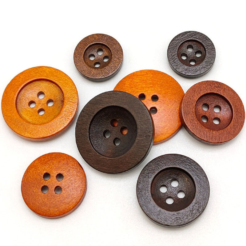 Wide edge 4 holes colored wood buttons for clothes