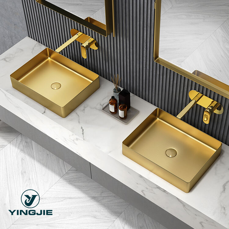 Bathroom Decoration Stainless Steel Material Rectangular Shape SUS 304 Countertop Mounted Bathroom Sinks