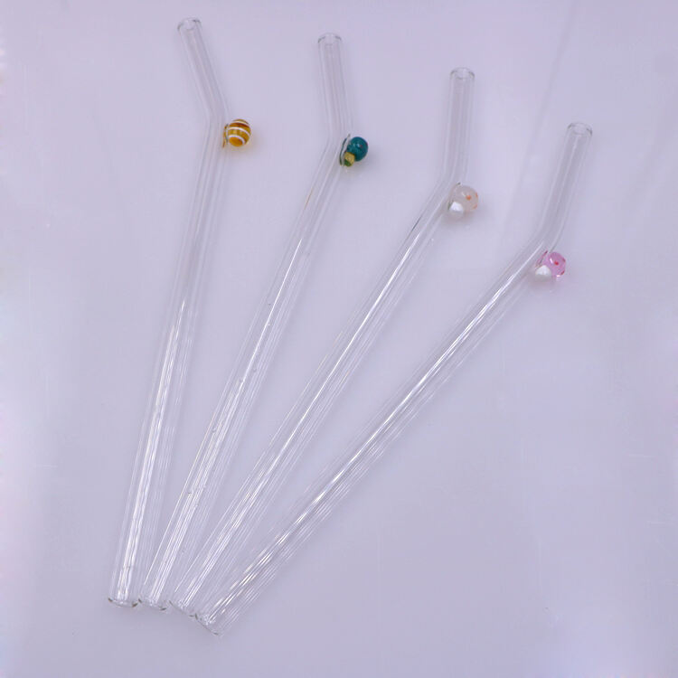 Eco Friendly Reusable Borosilicate Pink Glass Straw With Charm reusable glass straw details