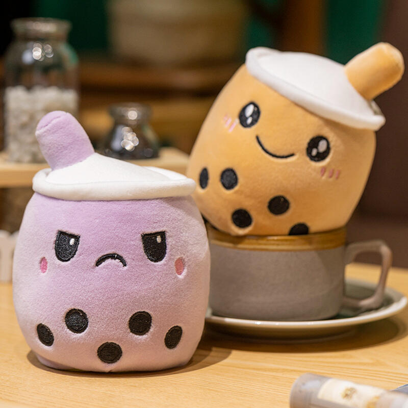 Kawaii Reversible Boba Plush Toys Double-Sided Bubble Tea Soft Doll Stuffed Two-sided Boba milk tea plush toy supplier