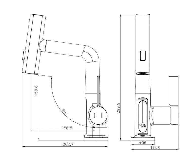 Olifebanos matt black digital  go up and down basin mixer lavatory faucets with pullout deck mounted LED display black factory