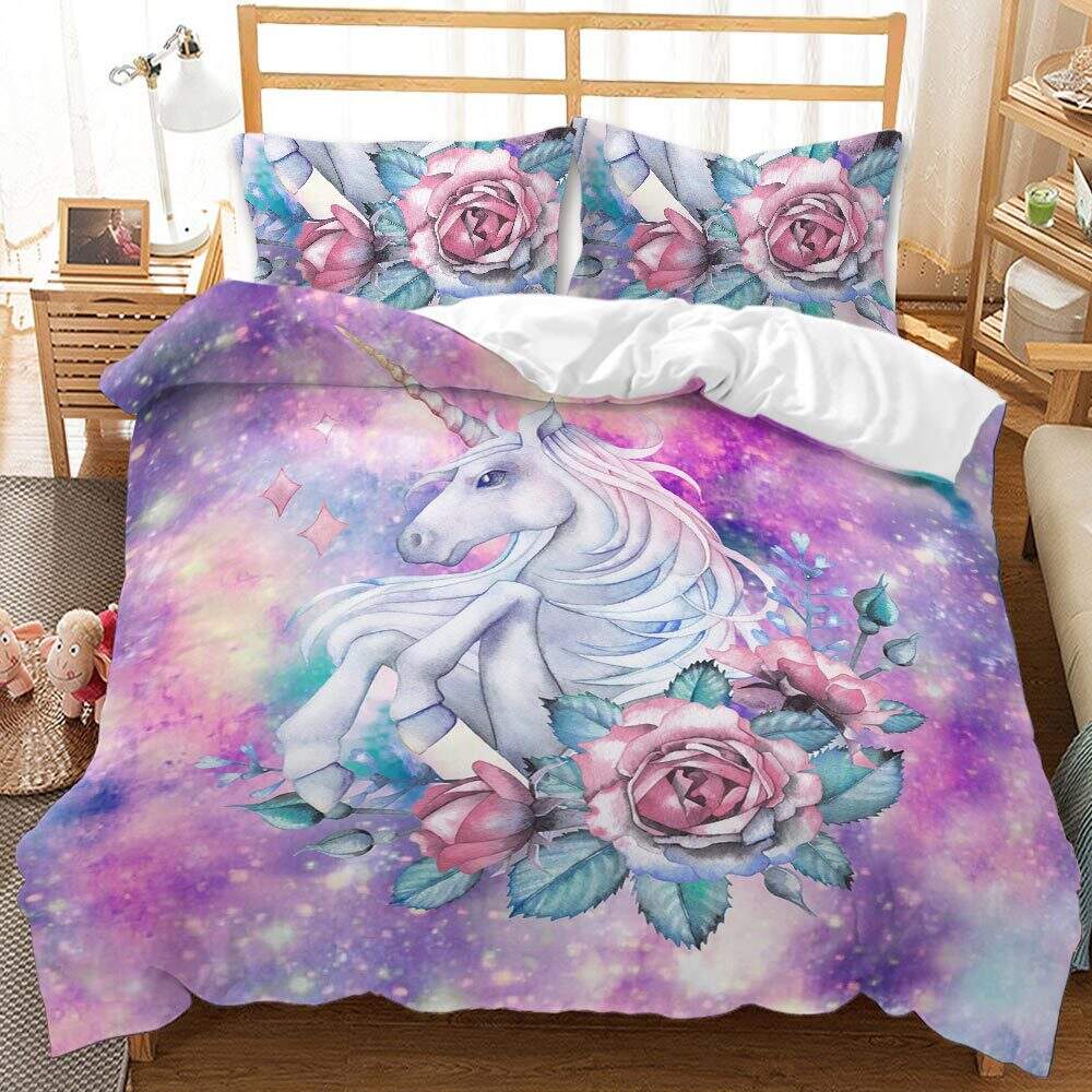 Pink Unicorn Bed Covers 3D Printed Quilt Cover fluffy bedding set cartoon For Girls factory